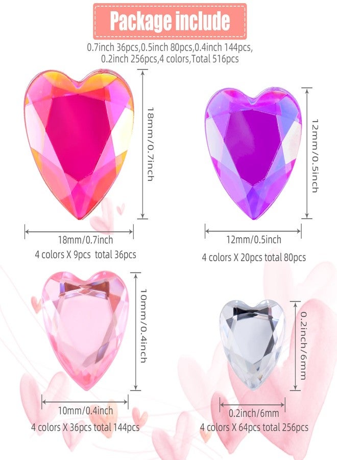 تشوانغ دي مجموعة تشوانغدي من 516 قطعة من أحجار الراين الكريستالية الأكريليكية ذات الظهر المسطح بأحجام 18 مم/12 مم/10 مم/6 مم لتزيين حفلات الزفاف وعيد الحب، وصنع الملابس والأحذية والمجوهرات والحرف اليدوية (لون فاتح، شكل قلب). - Image 2